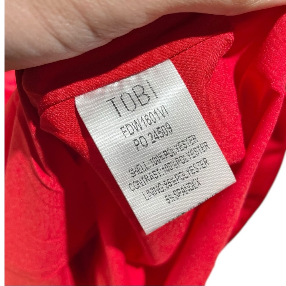 NEW Tobi Red Satin Mesh Waist Square Neck Skater Dress Size M - Picture 9 of 9